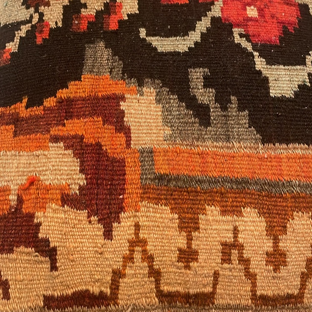 Large Floral Pillow Made from a Vintage Hand Woven Old Kilim Rug From Turkey - Picture 6 of 9